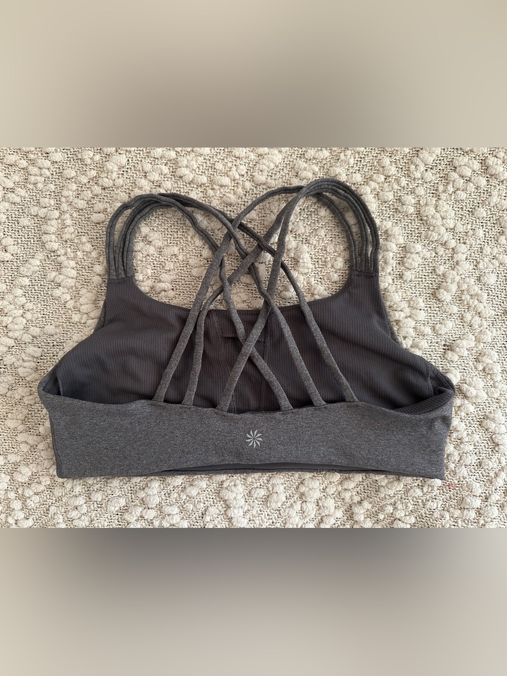 Athleta Hyper Focused Bra Medium Charcoal Gray Powervita Strappy Back